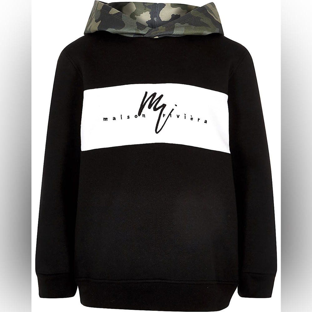 River Island Boys Black Camouflage Pullover Hoodie